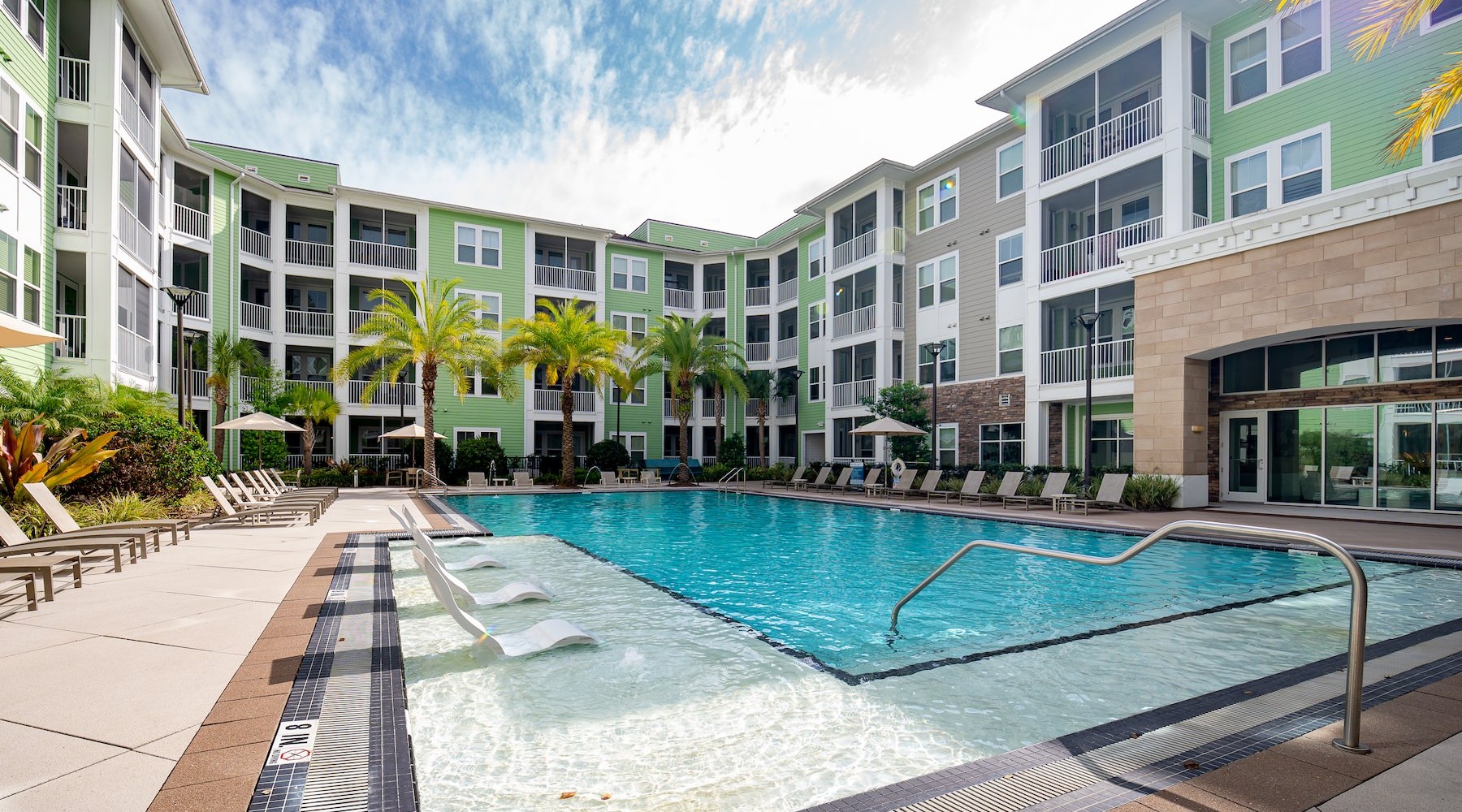 a swimming pool in a courtyard